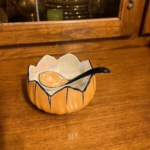 Noritake lusterware hand painted Mayo/condiment bowl with spoon. Vintage.